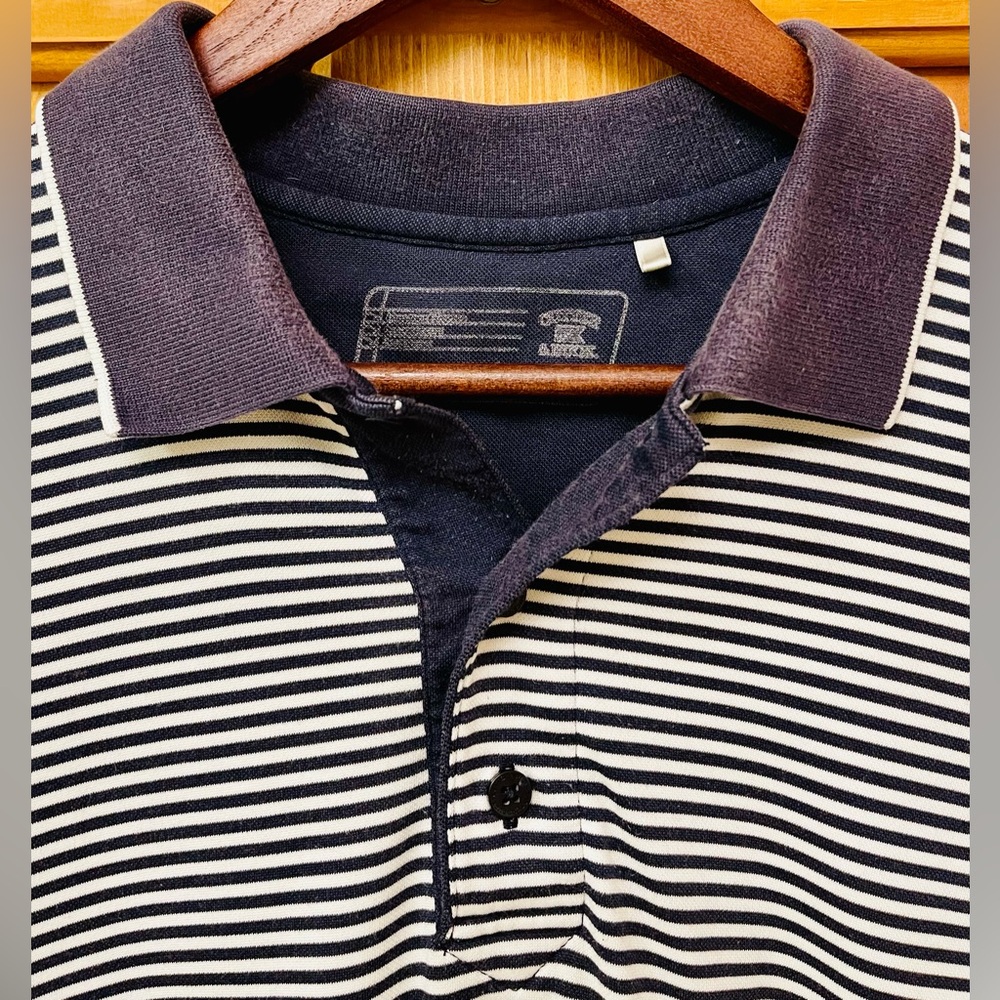 Men’s “Cutter & Buck” Navy Blue & White Striped Polo Shirt - Picture 2 of 8